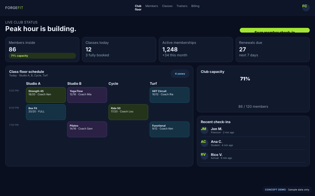 Gym / Fitness concept demo actual screen thumbnail