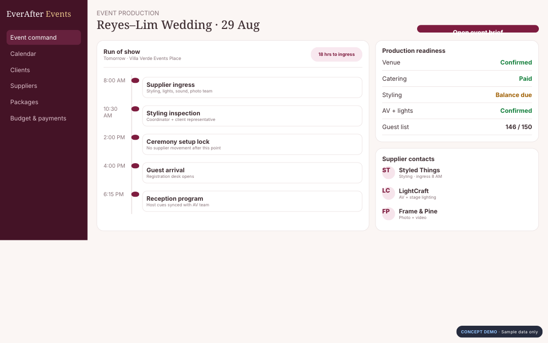 Events / Catering concept demo actual screen thumbnail