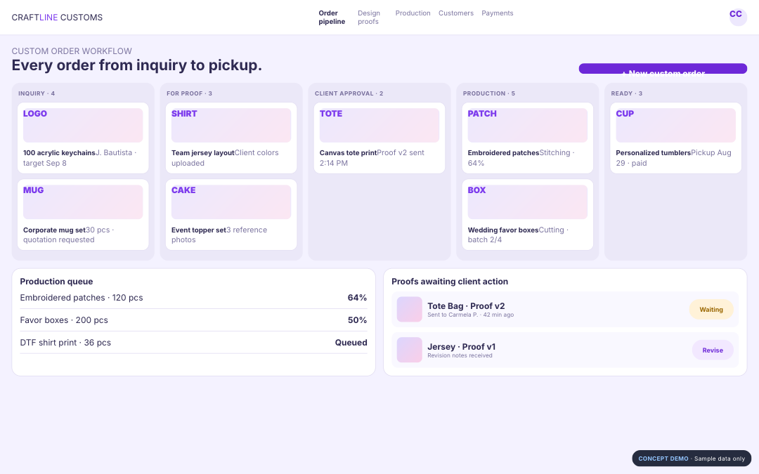 Custom Orders / Production concept demo actual screen thumbnail