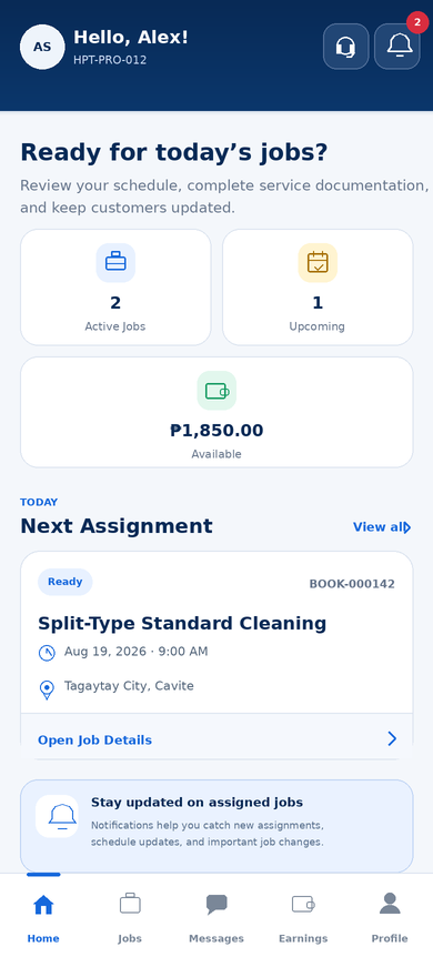 HPT Pro home dashboard