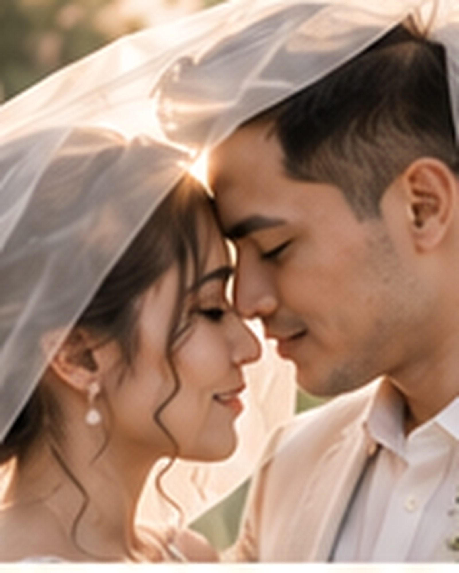Isabella and Miguel beneath a bridal veil
